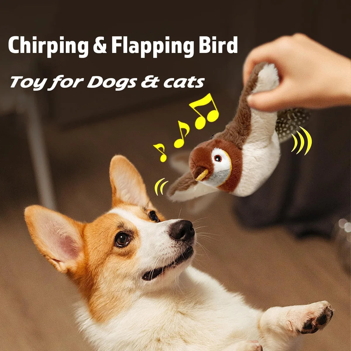 Interactive Pet Toy – Rechargeable Chirping Plush Bird with Catnip