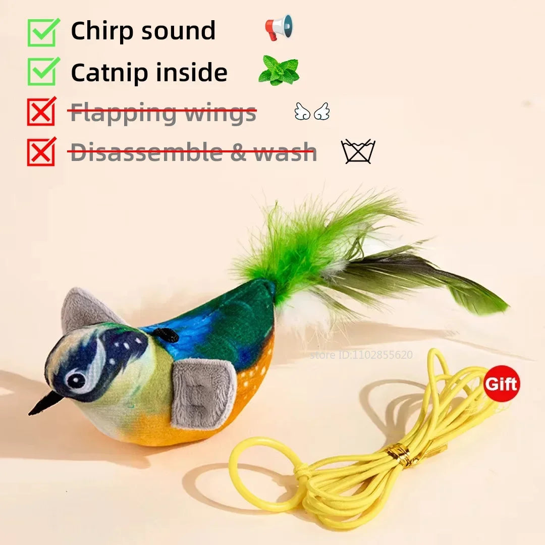 Interactive Pet Toy – Rechargeable Chirping Plush Bird with Catnip