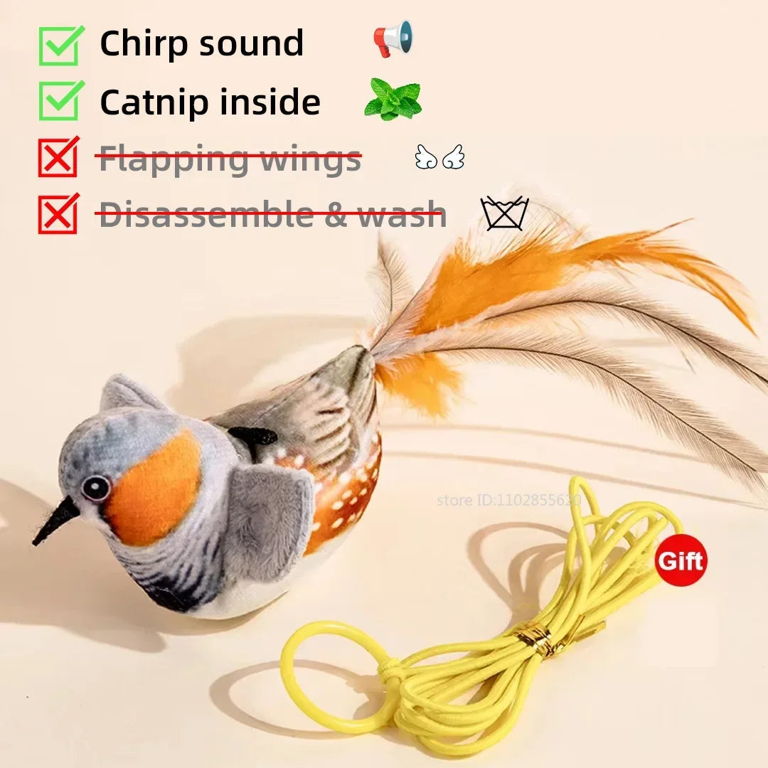 Interactive Pet Toy – Rechargeable Chirping Plush Bird with Catnip