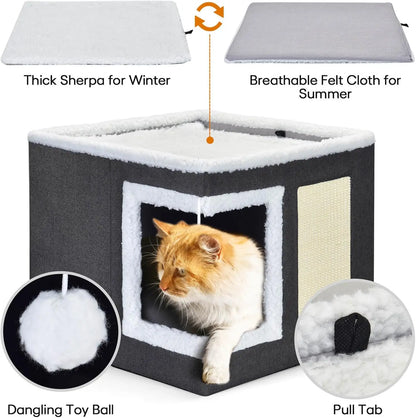 Cat House with Scratch Pad with Reversible Cushion