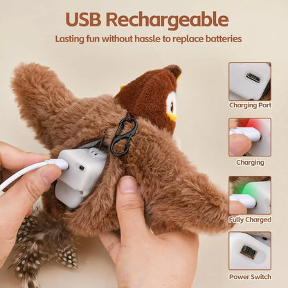 Interactive Pet Toy – Rechargeable Chirping Plush Bird with Catnip