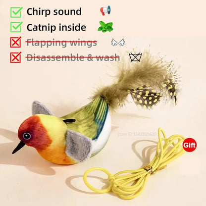 Interactive Pet Toy – Rechargeable Chirping Plush Bird with Catnip