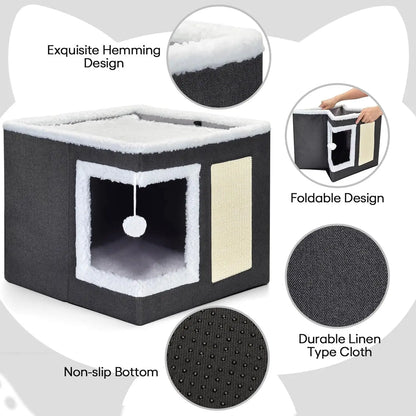 Cat House with Scratch Pad with Reversible Cushion
