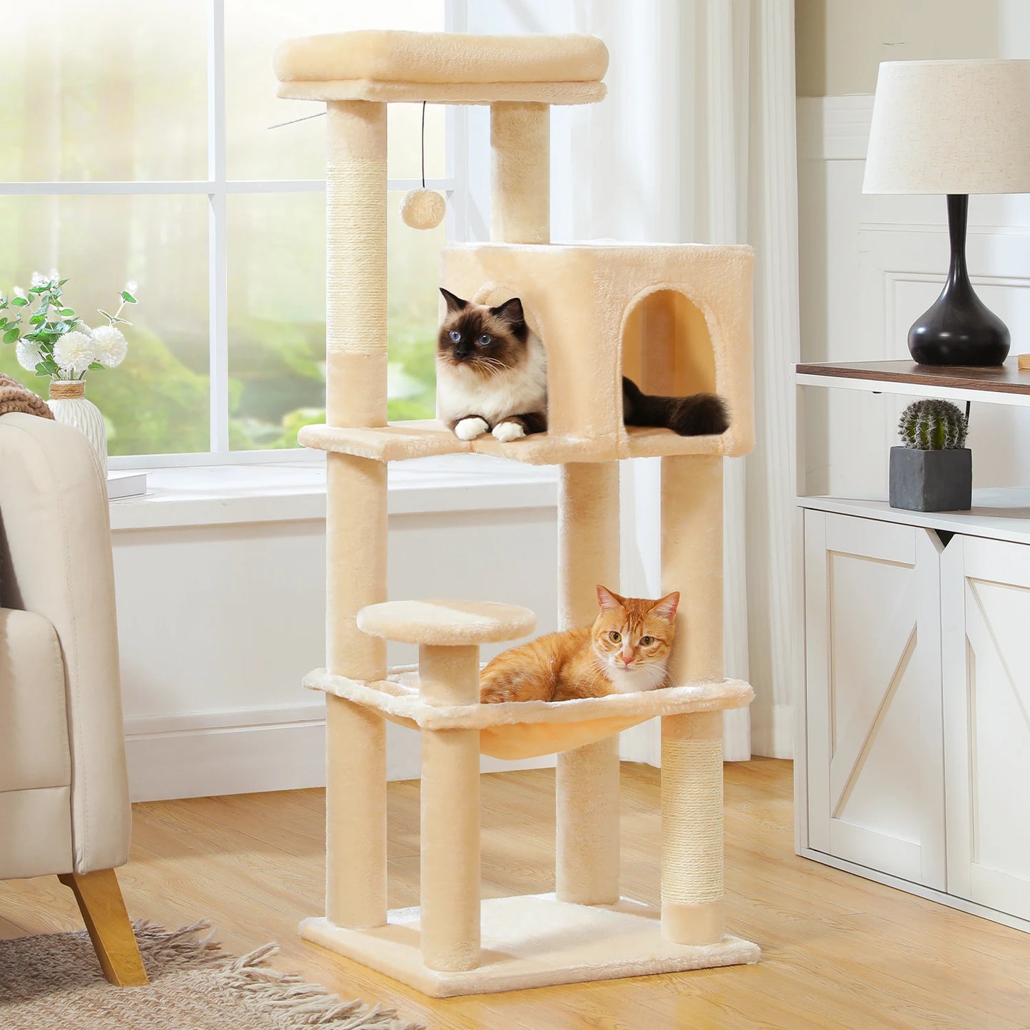5-Level Cat Tree Tower –  Perch, Condo, Hammock & Scratching Posts