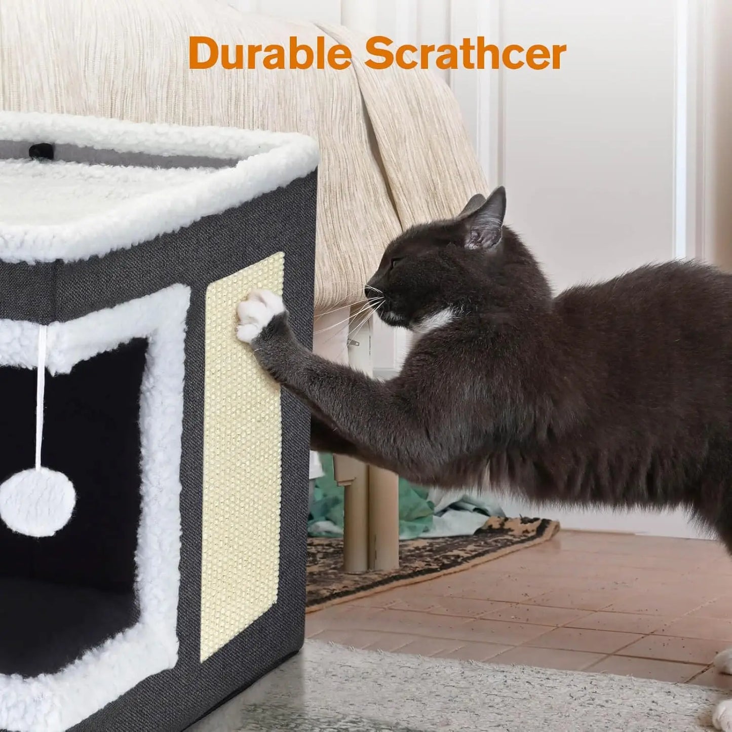 Cat House with Scratch Pad with Reversible Cushion