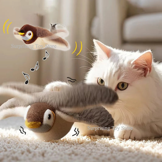 Interactive Pet Toy – Rechargeable Chirping Plush Bird with Catnip