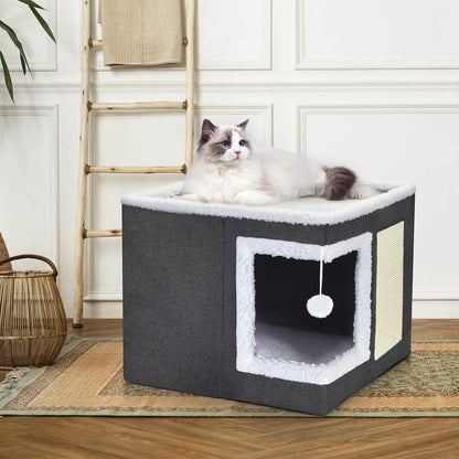 Cat House with Scratch Pad with Reversible Cushion
