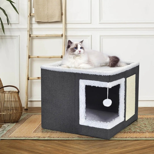 Cat House with Scratch Pad with Reversible Cushion