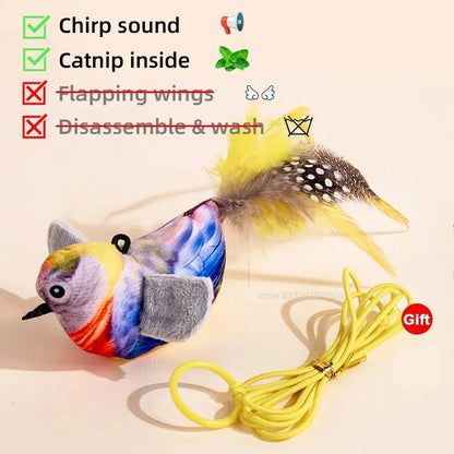 Interactive Pet Toy – Rechargeable Chirping Plush Bird with Catnip