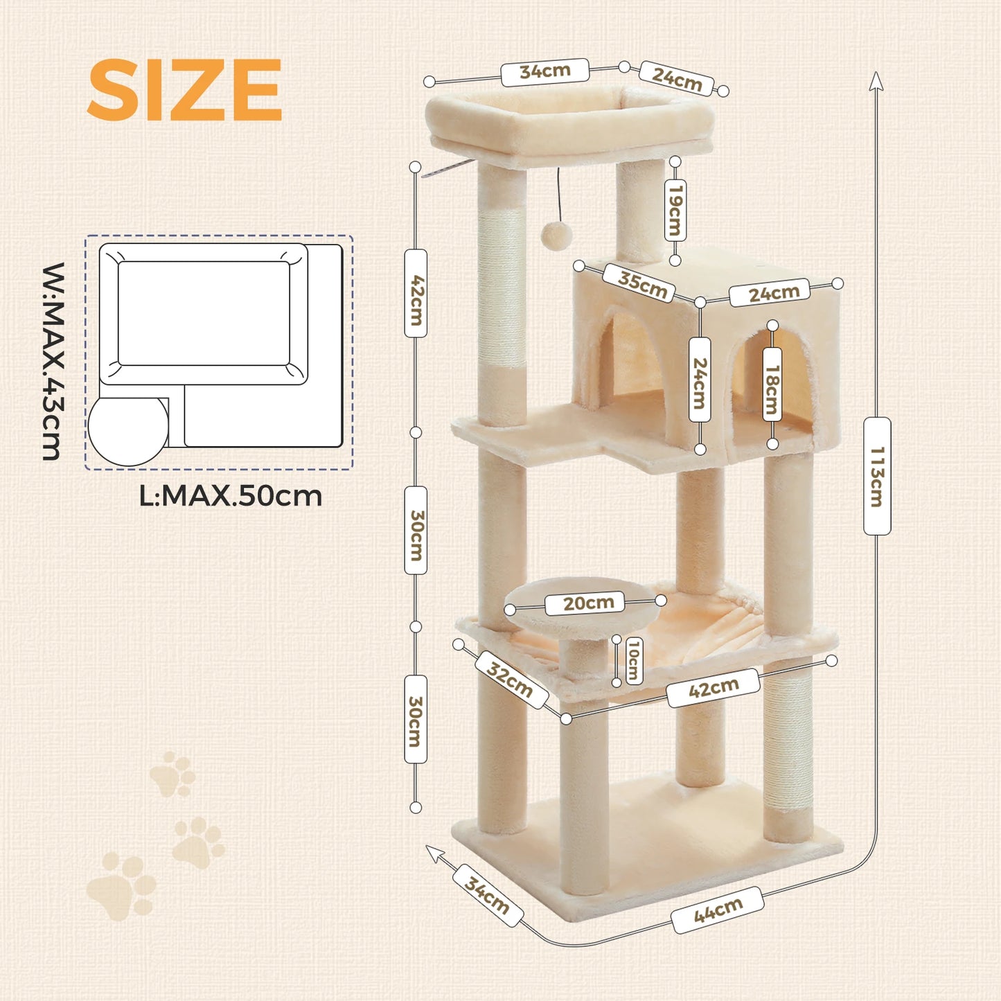 5-Level Cat Tree Tower –  Perch, Condo, Hammock & Scratching Posts