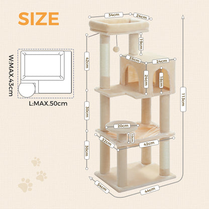 5-Level Cat Tree Tower –  Perch, Condo, Hammock & Scratching Posts