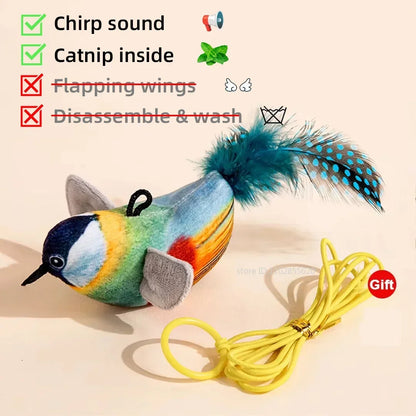 Interactive Pet Toy – Rechargeable Chirping Plush Bird with Catnip